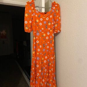 Ann Taylor orange floral midi dress